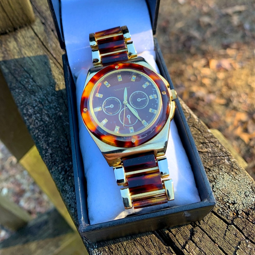NWT Vernier Faux Tortoise & Gold Watch